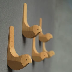 Solid Wooden Robe Hooks Bird Shape Creative Coat Hook For Children's Room Home Decor Wall Decor Clothes Bags Hanger Keys Racks