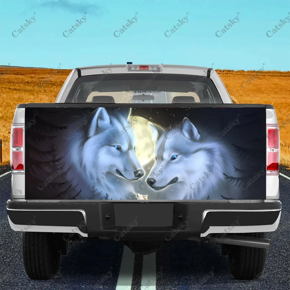 Custom White Moonlight Wolf Car Tail Trunk Protect Vinly Wrap Sticker Decal Car Hood Decoration Sticker for SUV Off-road Pickup