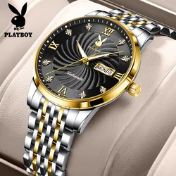 PLAYBOY Ultra Thin Dial Man Watch Stainless Steel Automatic Mechanical Luxury Watches for Men High Quality Men's Wrist Watches