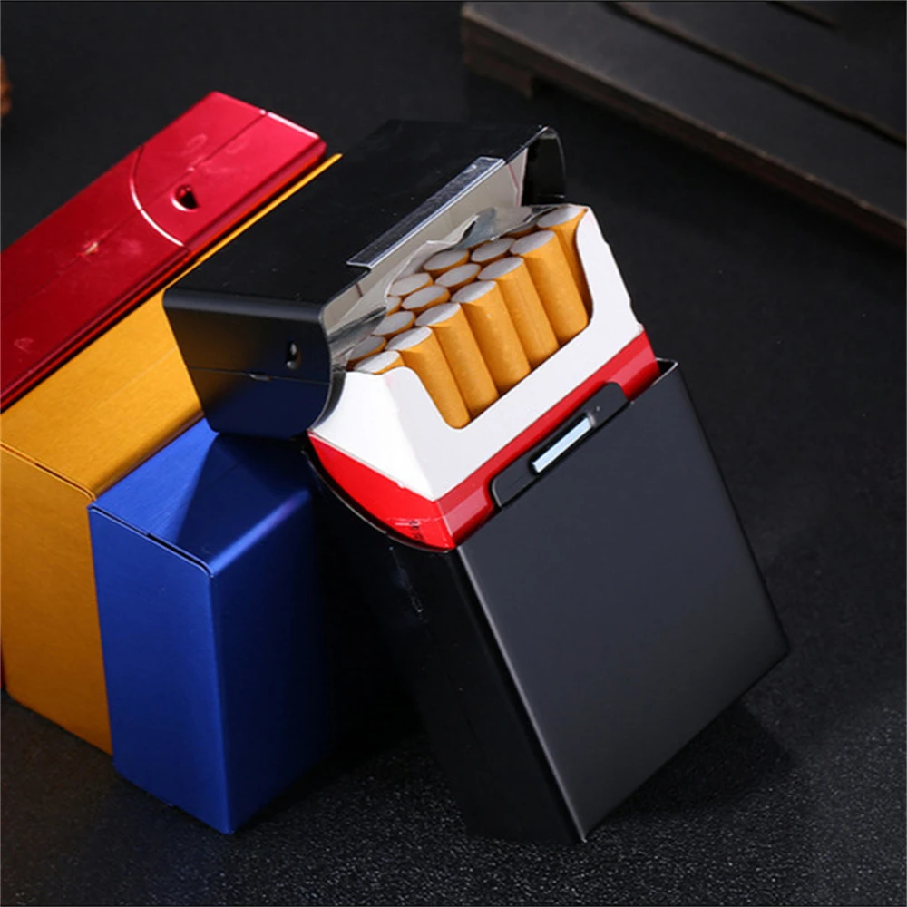 1pcs Portable Magnetic Buckle Flip Cover Cigarette Case 20pcs Thick Tobacco Aluminum Cigarette Box Outdoor Carry Gift