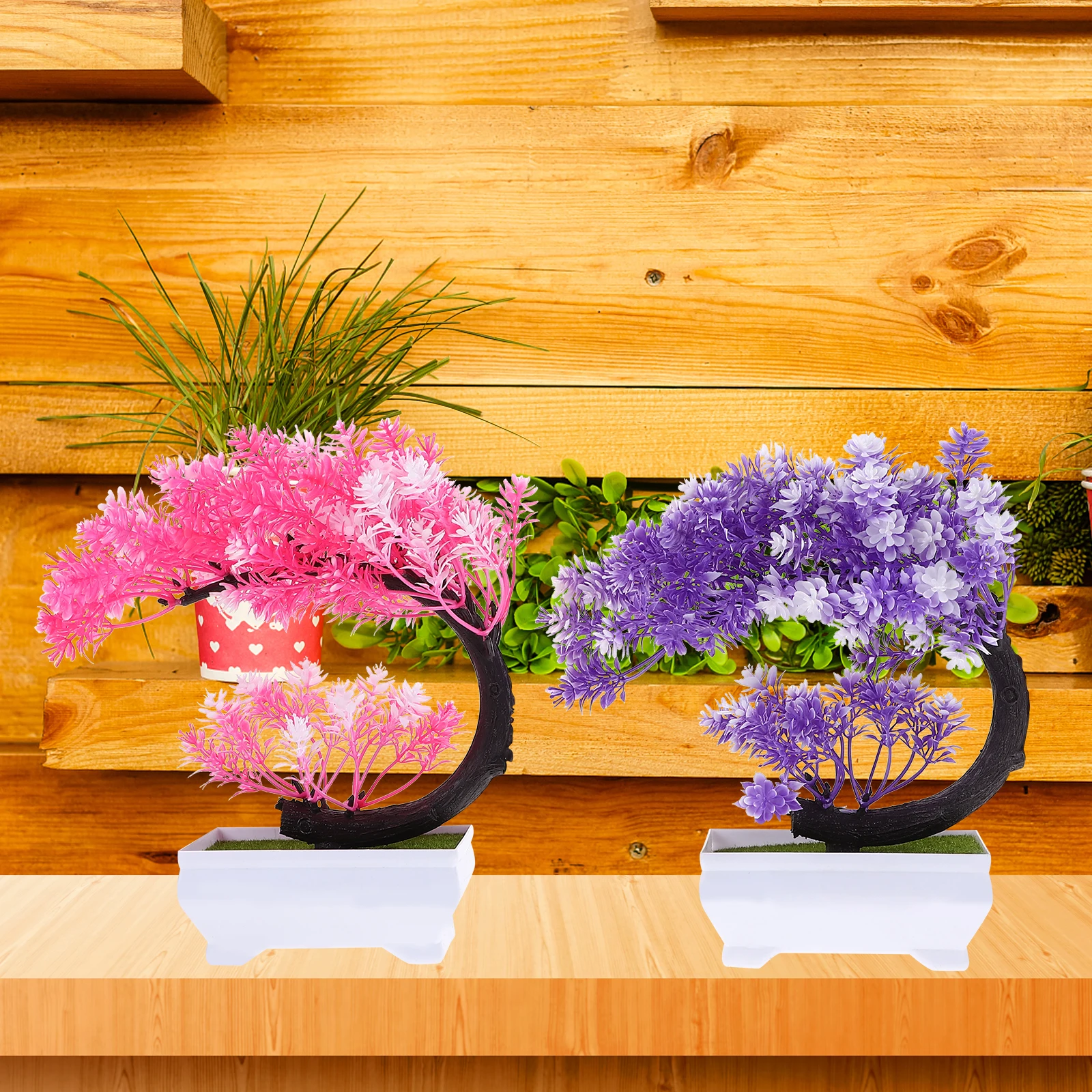 

2pcs Artificial Bonsai Tree Realistic Potted Plant Decor For Home Office Hotel Indoor Outdoor Fake Succulent Plants Desktop