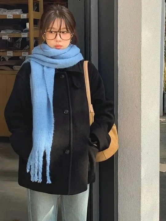 Zimowy płaszcz wełniany damski w stylu retro, brytyjski, z wysokim kołnierzem, zapinany na jeden guzik, uniwersalny płaszcz wełniany, luźny krój, idealny do dojazdów...