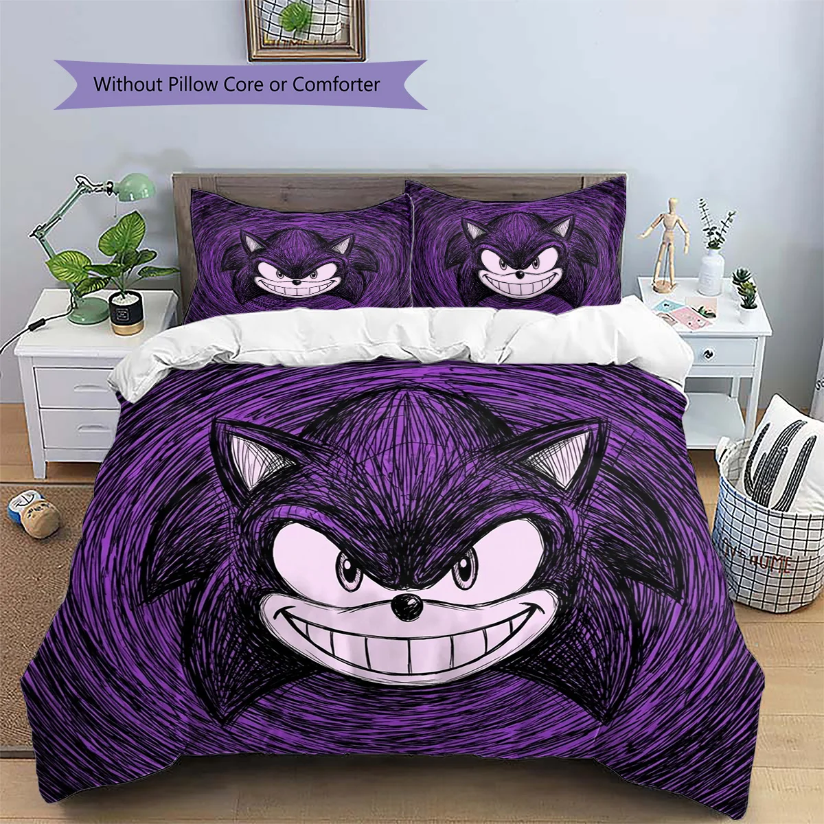 Hedgehog Sonic Patterned Pillowcase & Duvet Cover Set Bedroom Stylish Bedding Popular Anime Themed Fan Gift.-TING - view 3
