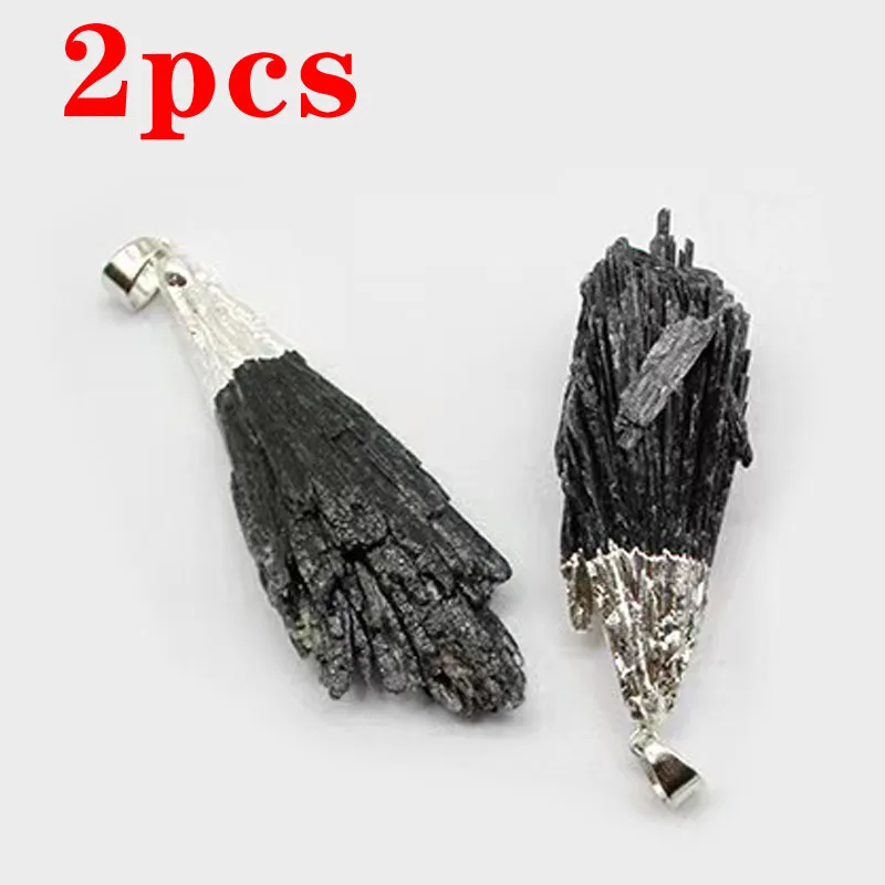 2pcs wholesale natural black tourmaline repair ore can be used charm pendant for diy jewelry making necklace Accessories