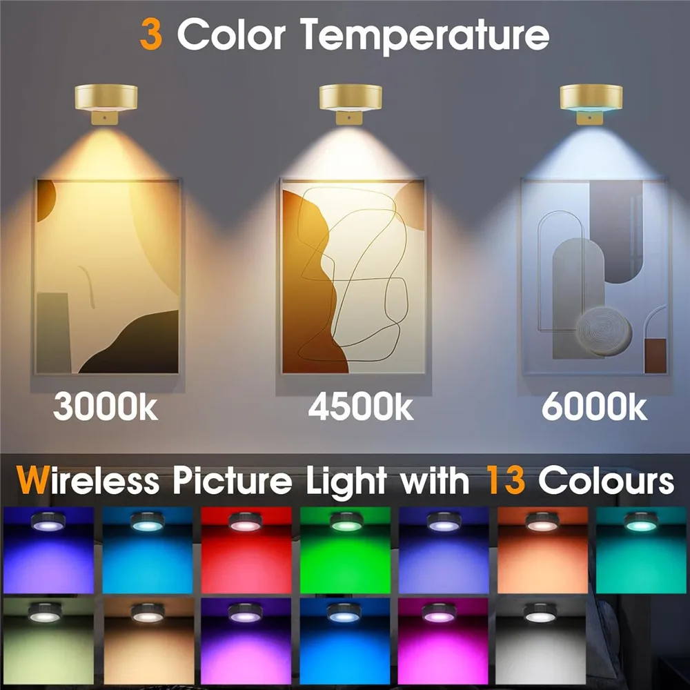 3Color Wireless Wall Light Dimmable Led Spotlight For Lighting Paintings Pictures Battery-Powered Lamp Home Wall Lamp Led Lights