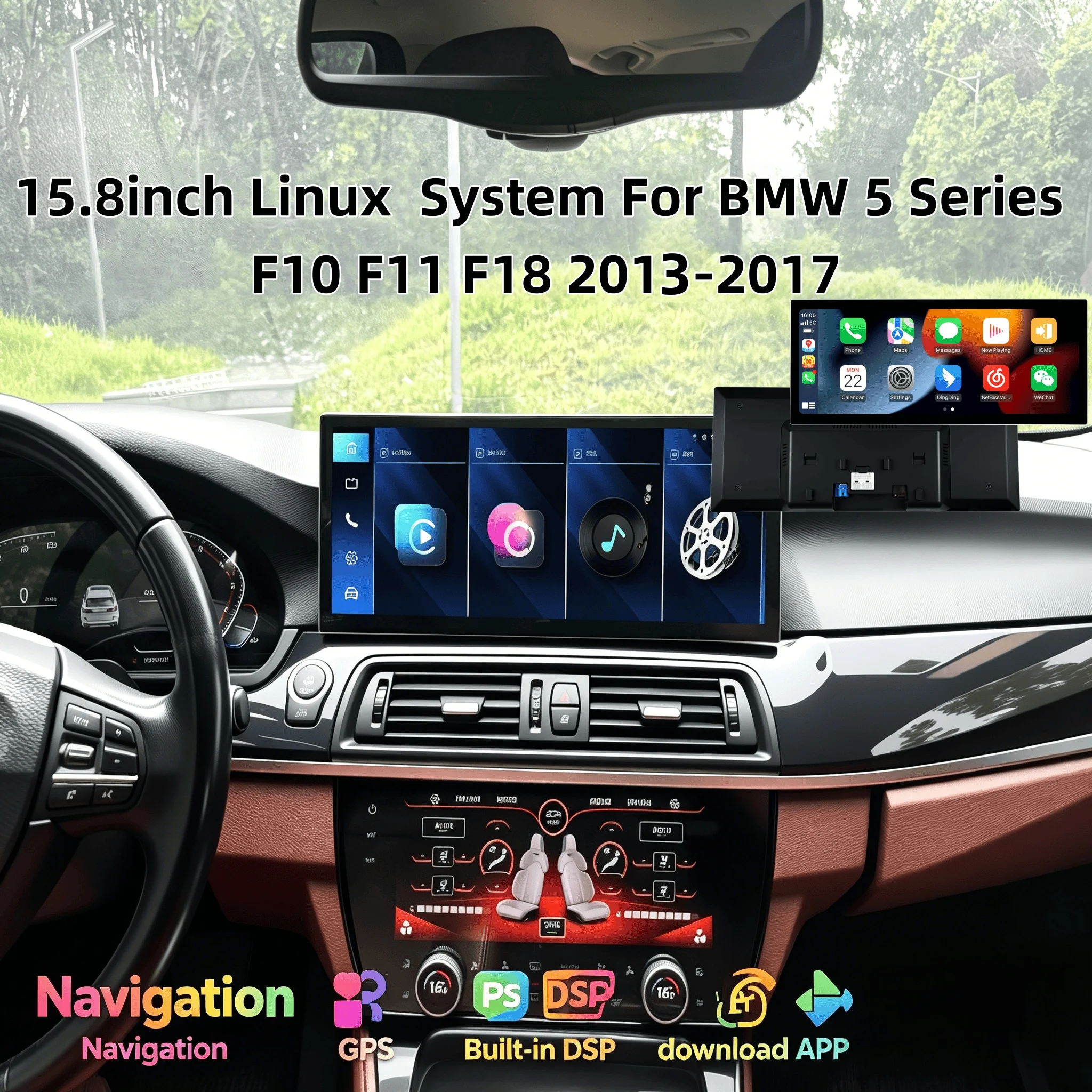 15.8inch For BMW 5 Series F10 F11 F18 2013-2017 Multimedia Player Touch AC Climate Panel Linux Head unit Navigation Car GPS Navi