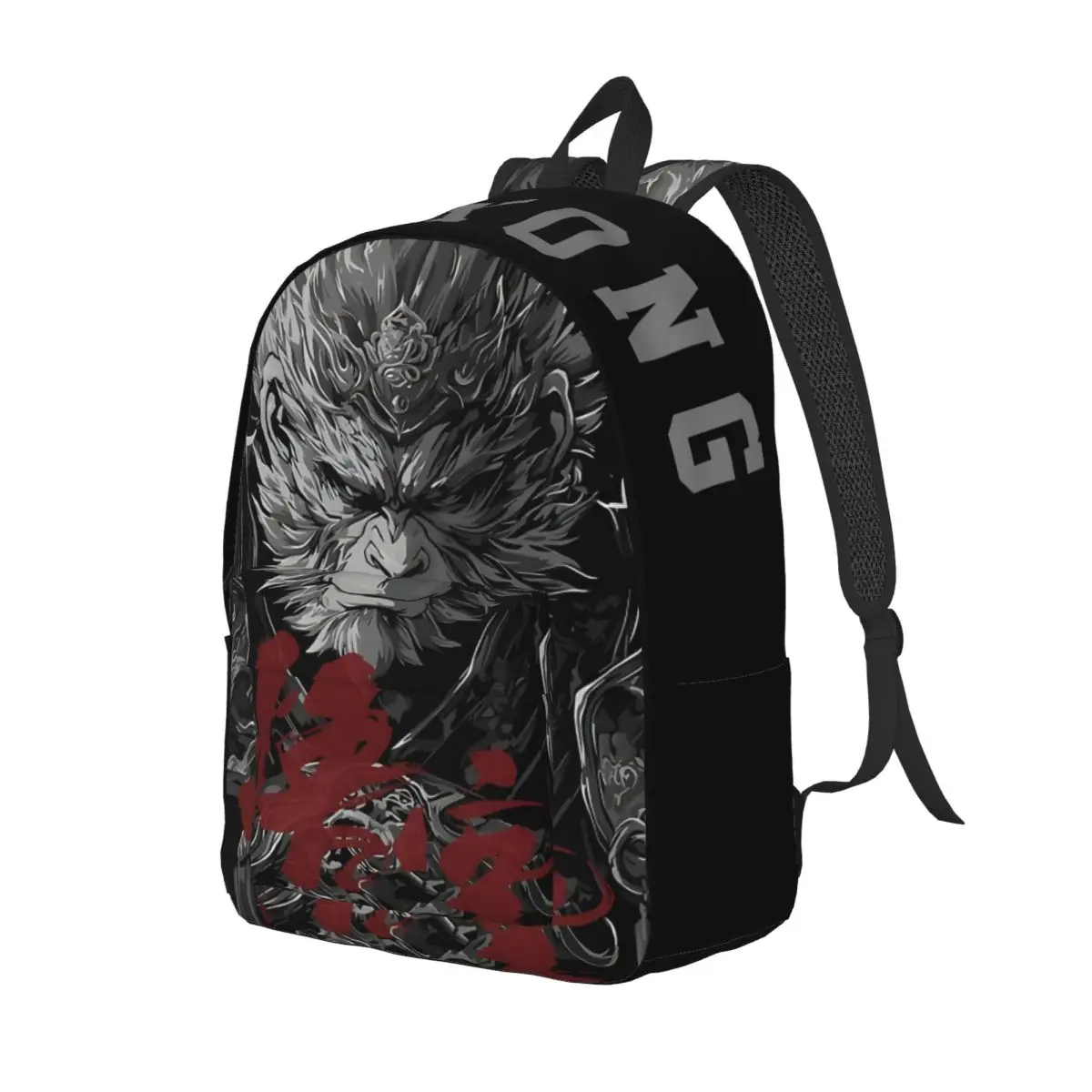 Vintage Wukong Daypack Campus Zipper Closure Black Myth Wukong Game Students Storage Bag For Gifts