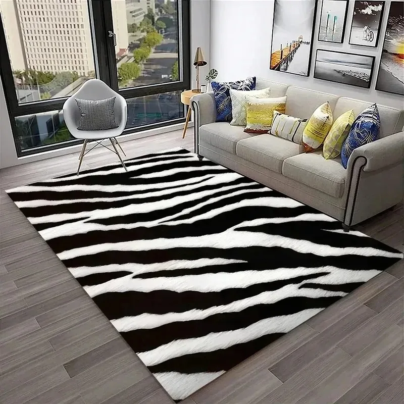 Colorful Zebra Print Rug Design Soft Non‑slip Durable Area Carpet for Living Room Bedroom Kids Play Doormat Home Decoration