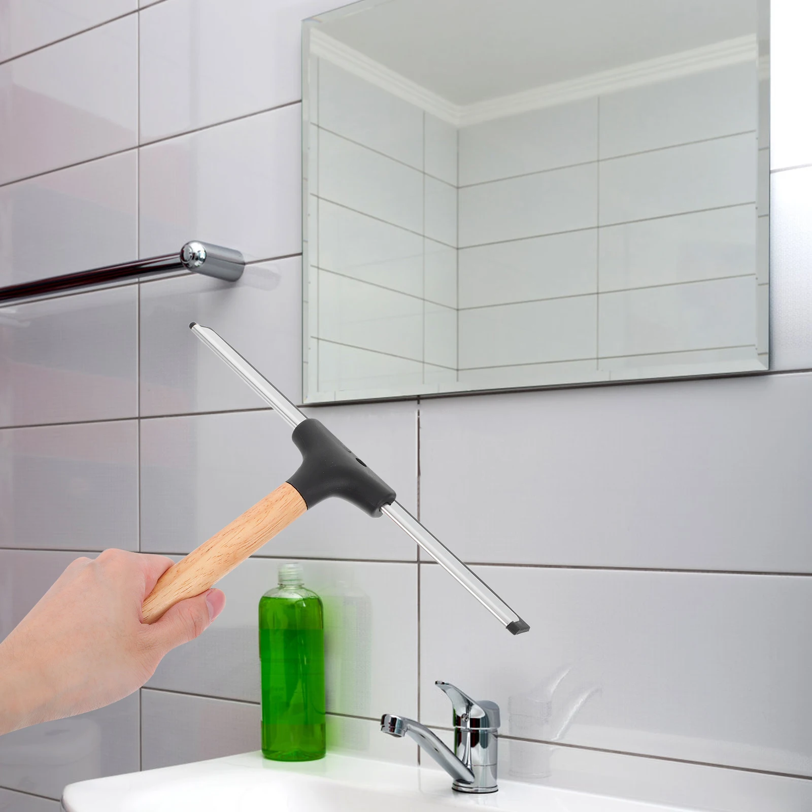 

Wooden Handle Glass Scraper 10 Inch Squeegee for Car Shower Doors Bathroom Cleaner Multi Functional Safe