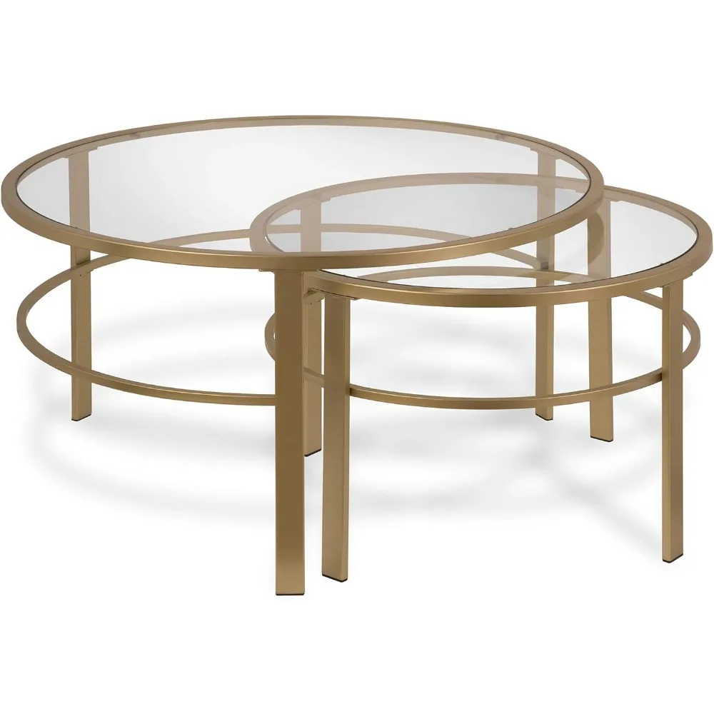 

Coffee table, Brass circular nested coffee table, living room coffee table,