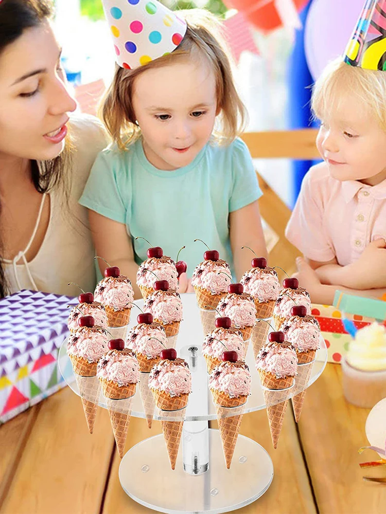 Support de crème glacée en acrylique Transparent, 4/6/16 trous, support de cône de gâteau, support de pâtisserie, Buffet de fête de mariage, présentoir alimentaire, outil de cuisson