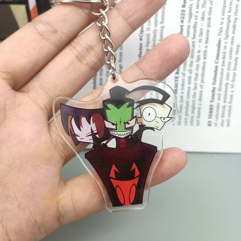 Funny Invader Zim Acrylic Keychain Cute Cartoon Green Alien Keychain Lanyard Anime Cosplay Accessories Gift