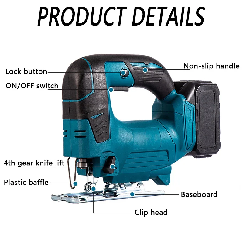 Imagem -03 - Jigsaw Cordless Jigsaw Elétrica Jig Saw Ferramenta de Poder Madeira Ajustável Rápida Mudança Lâmina Serra Elétrica para Makita 18v Bateria