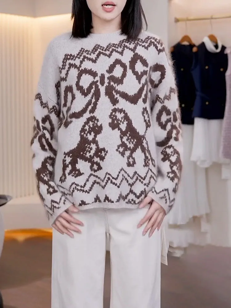 

Корейский модный осенний вязаный свитер с круглым вырезом, новинка, большие размеры, теплый, с длинными рукавами, шерстяной