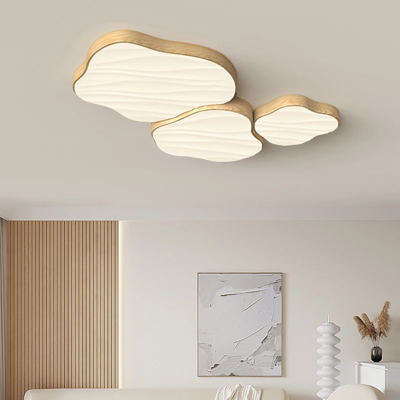 Plafoniera da soggiorno a 2024 LED con lampada da soffitto per camera da letto a nuvola calda in stile legno naturale apparecchio di illuminazione per interni a spettro completo