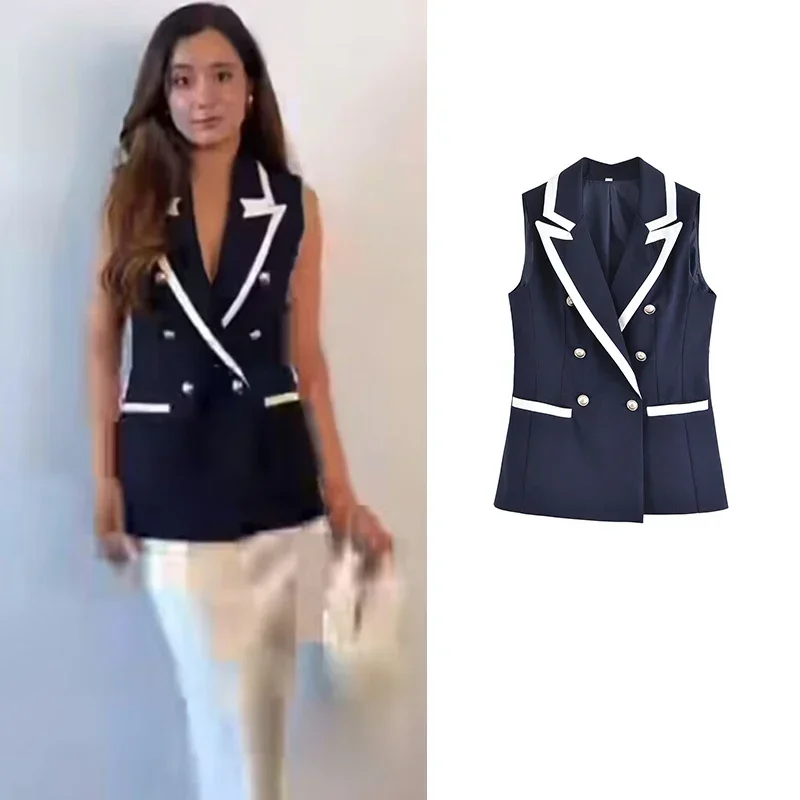 

2025 New Vests Jackets Autumn Women's Slim V-neck Color Matching Elegant Fashion Women's Jackets Chic Street Autumn Youth Vest