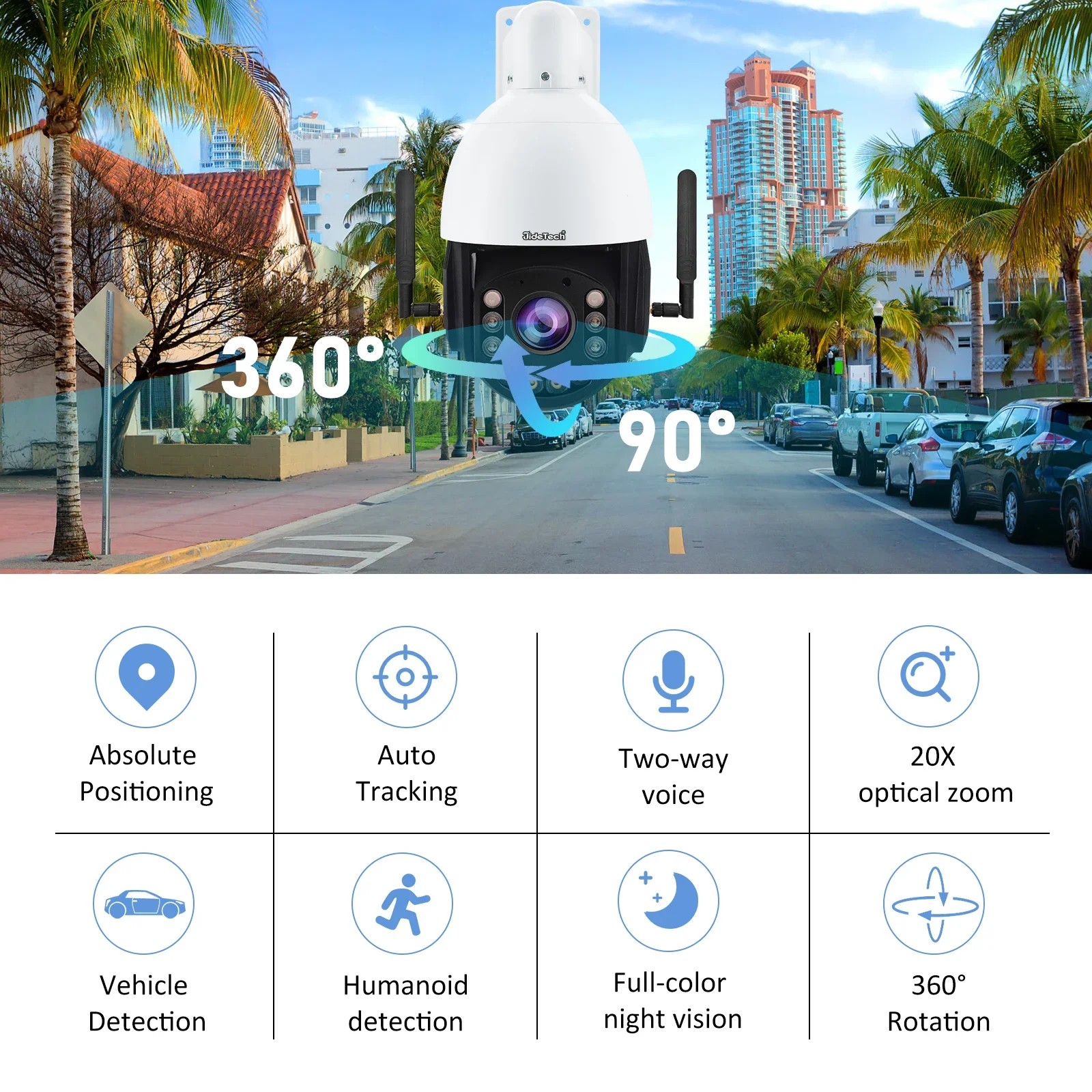 Cámara IP JideTech de 5MP con detección humana Versión de red 4G AU compatible con seguimiento automático