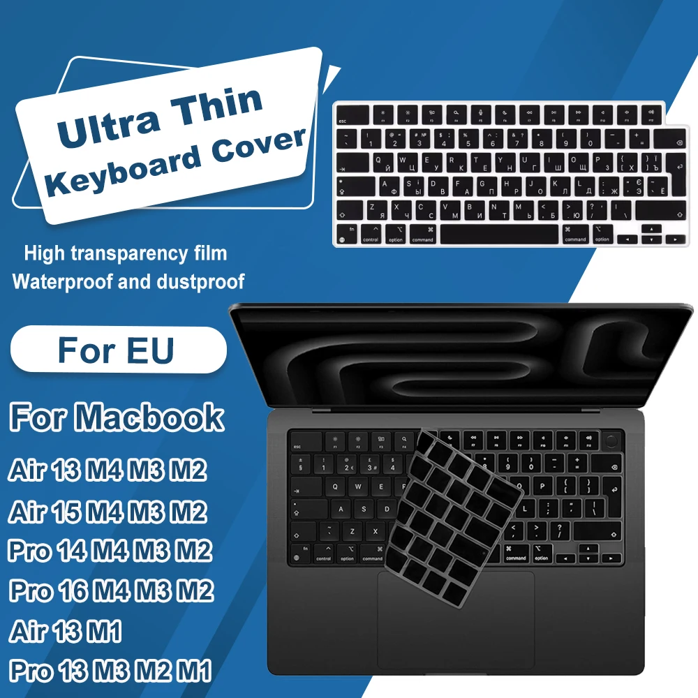 

Наклейки на клавиатуру ЕС, ультратонкая защита для MacBook Air 13,6 дюйма, 15 дюймов, M4 M3 M2, MacBook Pro 14 дюймов, 16 дюймов, M4 M3 M2 M1 Pro Max