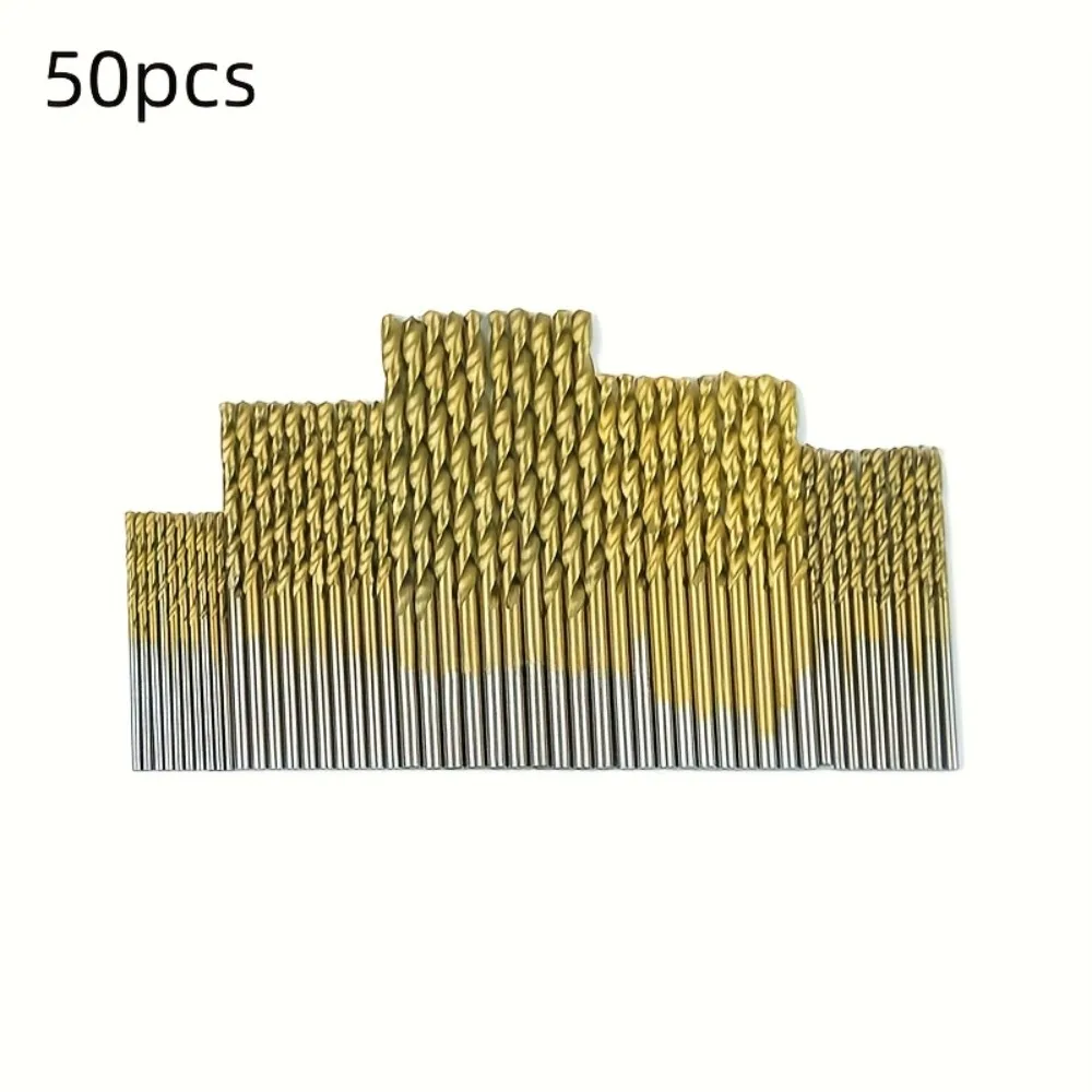 50pcs Titanium Coated High Speed Steel Drill Bits Hexagonal Shaft Straight Spiral Circular Twist Bits for Metal Wood Plastic