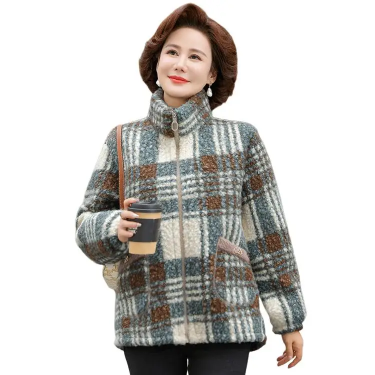 Faionable Fce Lined Thi Warm Women's Coat Winter 2025 New Loose Lazy Plaid Trendy Mom Clothes Cotton Outerwear