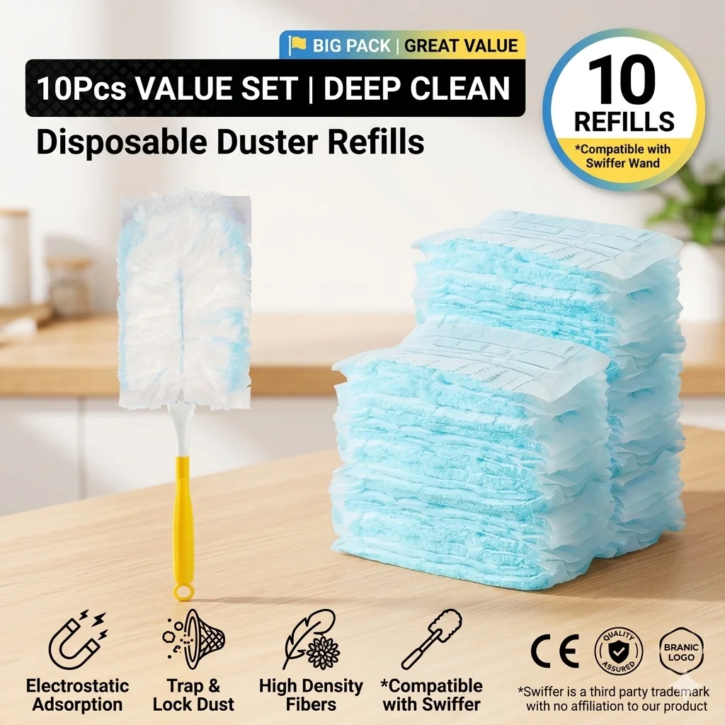 Disposable Duster Refills Compatible With Swiffer Hand Dusting Wand Electrostatic Adsorption Fiber Head For Home Office 10Pcs