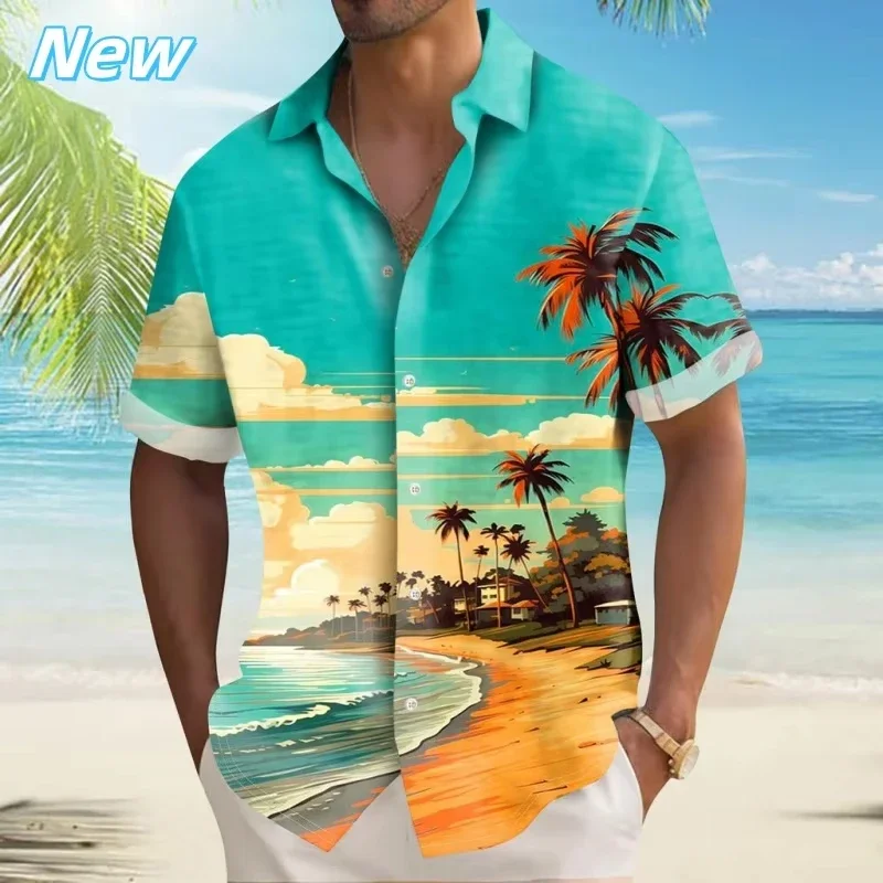 3D Print Coconut Tree Beach Aloha Shirt For Men Sailing Vacation Graphic Blouses Casual Short Sleeve Hawalian Shirts Loose Tops