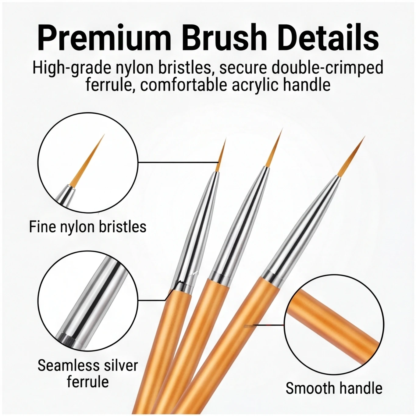 3Pcs DIY Nail Drawing Pen – Acrylic French Stripe Liner Brush for 3D Tips, Lines & Stripes, UV Gel Painting Tool