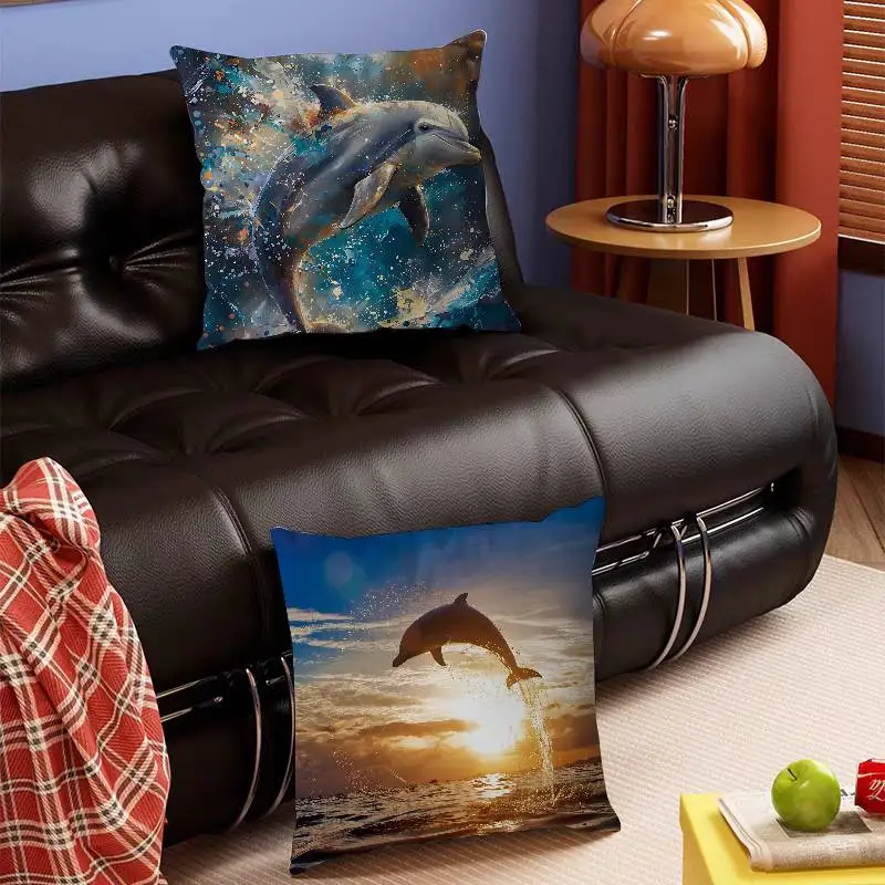 3D Ocean World Shark Dolphin Pillow Case Removable Washable Cushion Cover – All-Season Soft Linen