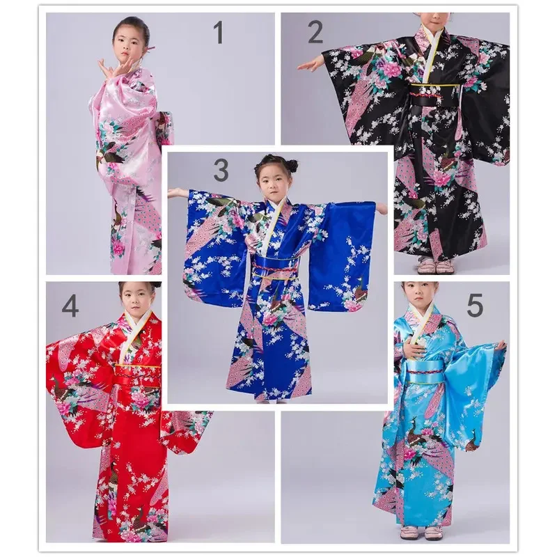 

Кимоно в стиле ретро для девочек/мальчиков, юката с вечерним платьем Оби, детский японский косплей, костюм на Хэллоуин, кимоно с цветочным принтом