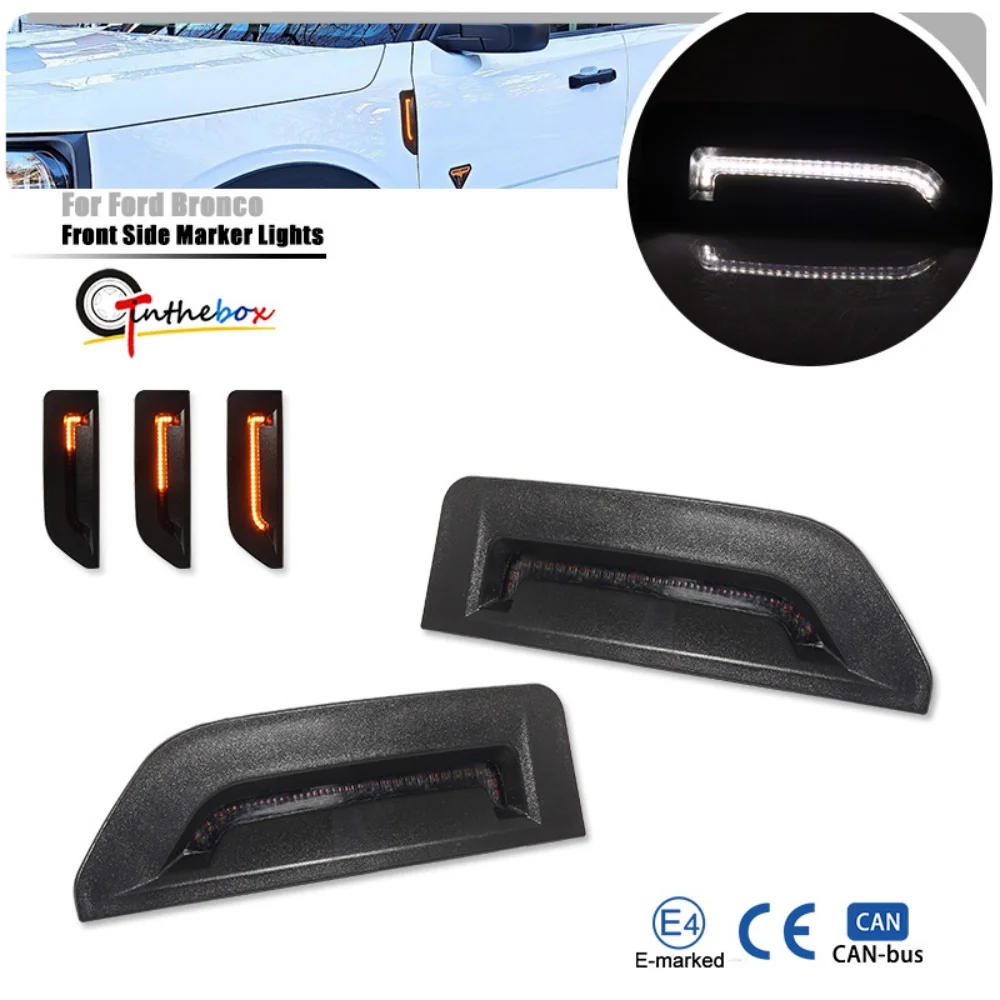 

Янтарно-белые светодиодные автомобильные передние боковые габаритные огни Switchback, динамические указатели поворота DRL, фары дальнего света для Ford Bronco 2021-2024 12 В