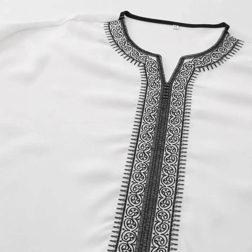 2025 신상 아랍 두바이 말레이시아 남성 자수 루즈핏 반팔 로브 롱 드레스 로브 아바야 라마단 두바이 럭셔리 이슬람 우아한 의상