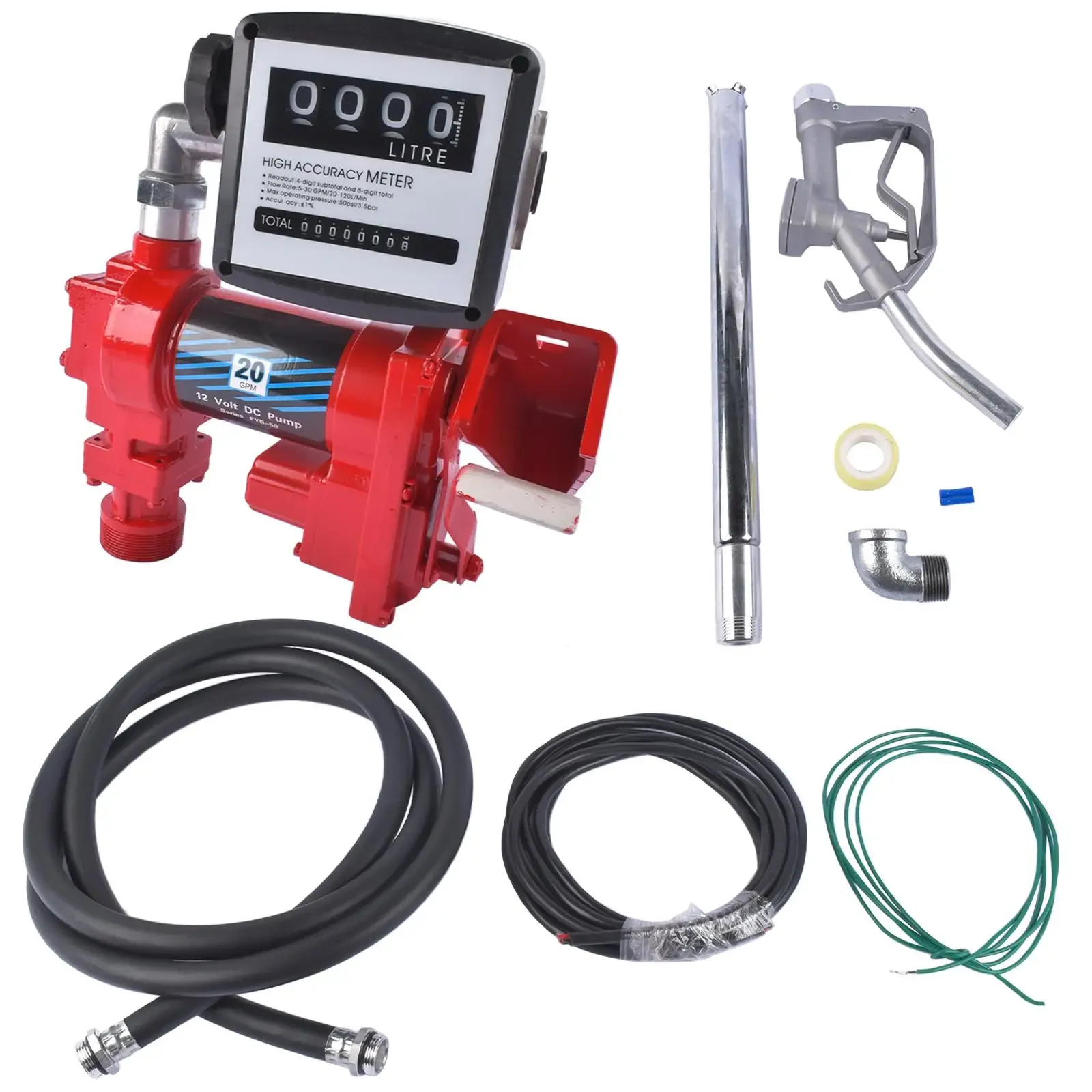 AP03 12V 20GPM Portable Fuel Transfer Pump Gasoline with Oil Meter for Gas Diesel Red