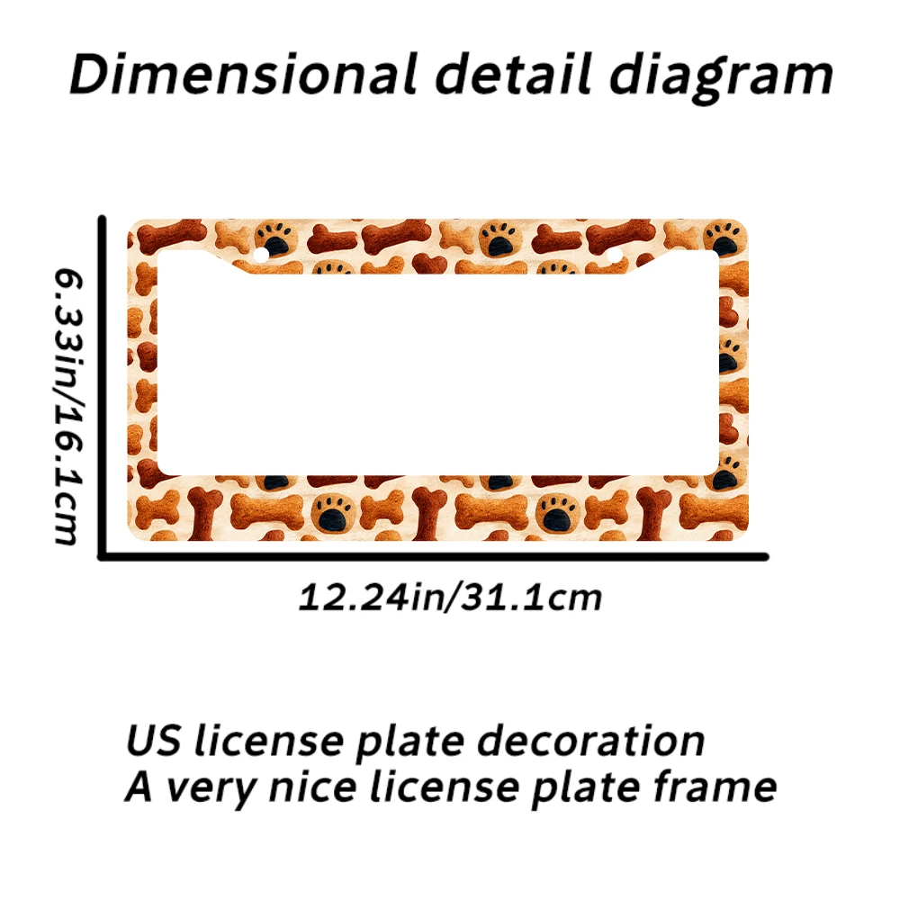 1 قطعة إطار لوحة ترخيص بنمط عظمة كرتونية باللونين البني والبيج، مادة ألومنيوم، 6 × 12 بوصة، مع مجموعة براغي، Fun Car De