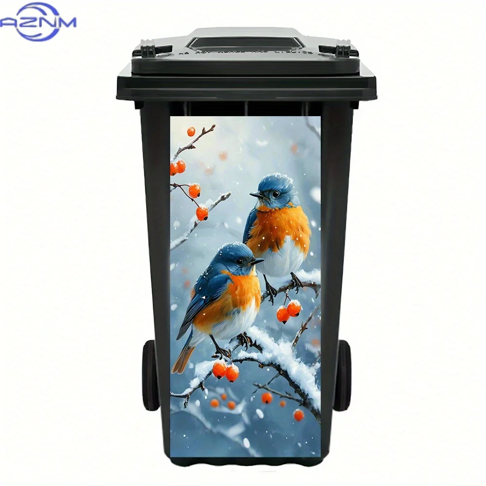 1pc of Snow-Dusted Birds Perched on Berry Branches - Adhesive PVC Sticker Suitable for Trash Cans, Perfect for Wall Decals And