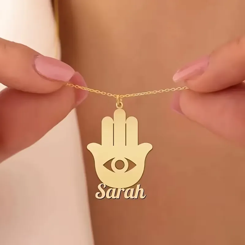 

Custom Eye Fatima Palm Name Necklaces For Women Men Stainless Steel Customized Necklace Pendant Personalized Neck Jewelry Gift