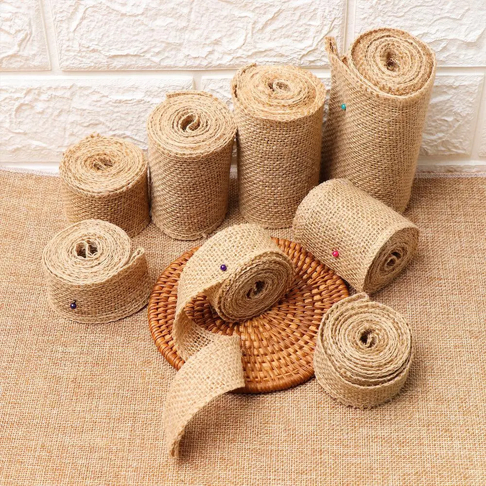 1 Roll 2M Natural Color DIY Crafts  Party Supplies Wedding Decoration Bag Wrapping Gift Packing Jute Burlap Ribbon