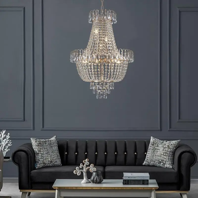 

Large Contemporary Gold Crystal Chandelier for Luxurious Ceiling Lighting in Living Room, Dining Room, Bedroom, Hallway (Bulb