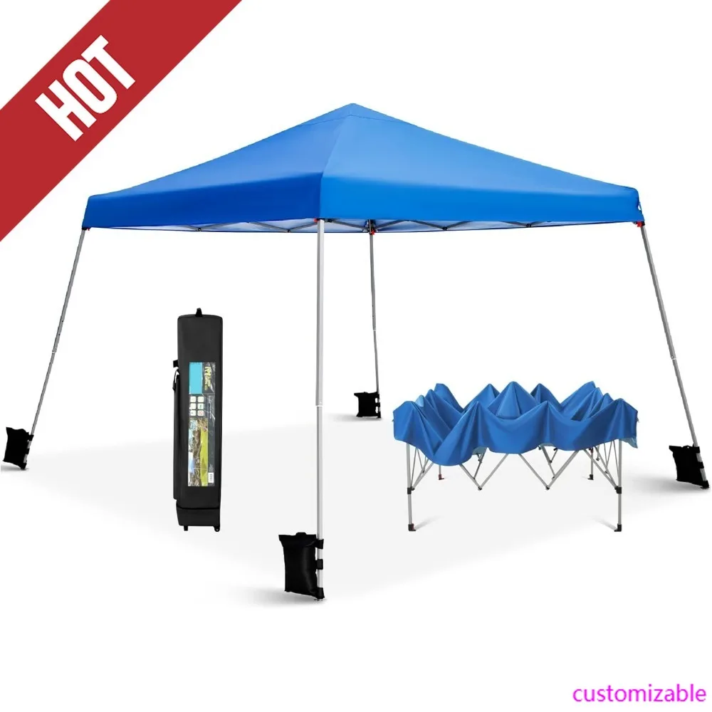 

HOT-Instant Shelter Canopy,Angled Leg 12' X 12' UV Block Sun Shade Canopy Gazebo For Patio Outdoor, Lightweight, Blue