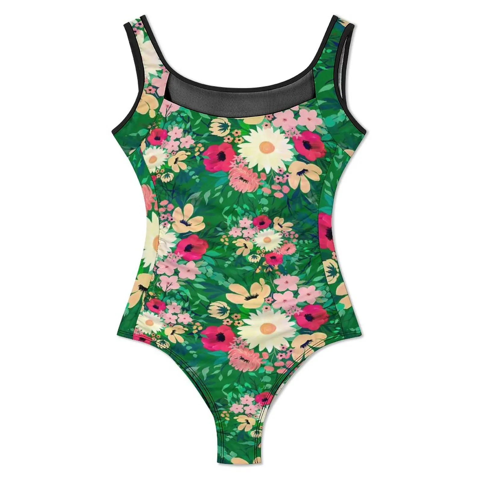 Colorful Daisy Swimsuit Sexy Watercolor Floral One-Piece Swimwear Push Up Swimsuits Vintage Holiday Swim Bathing Suit