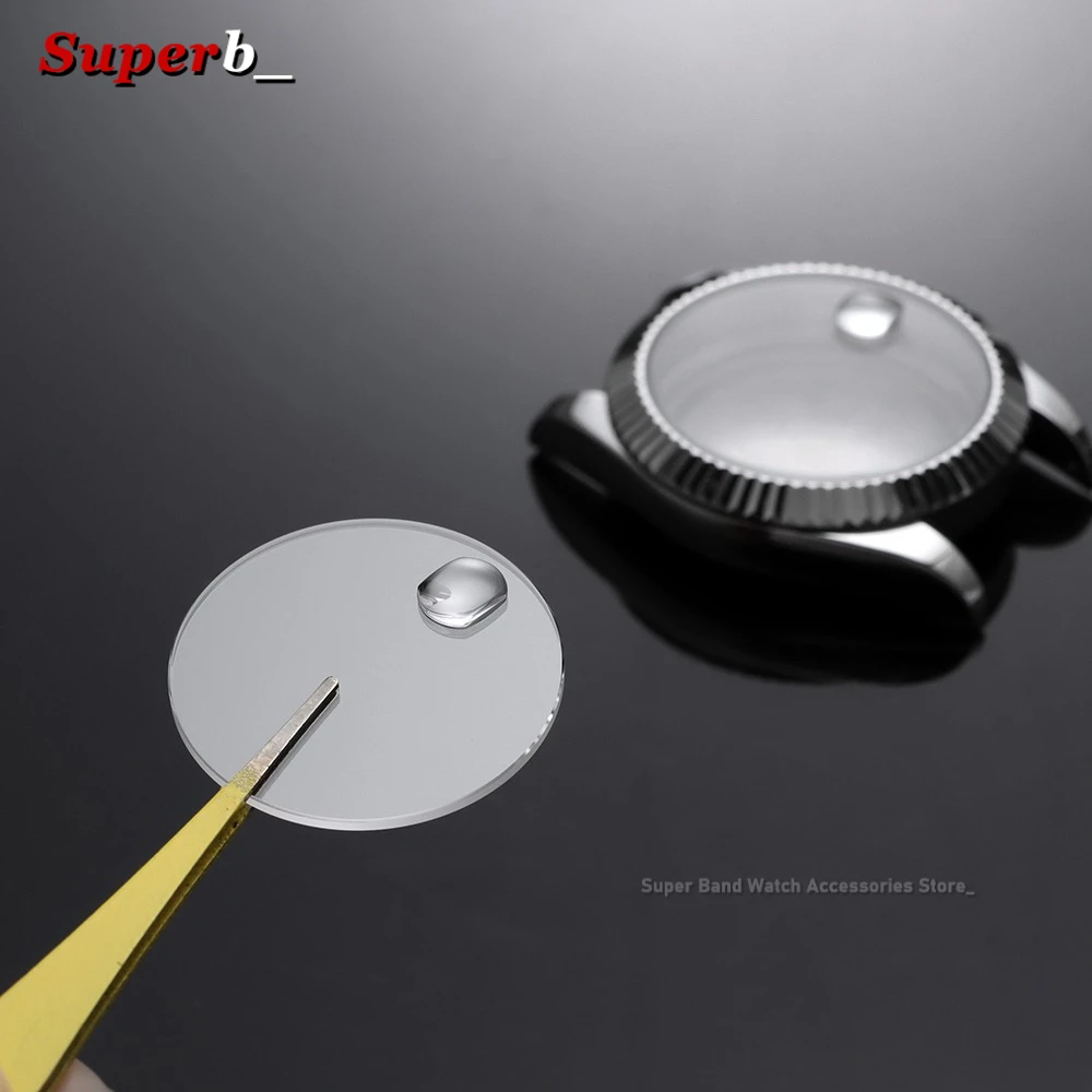 1.2mm Thick Sapphire Crystal Date Window Watch Glass Round Flat Mineral Timepiece Glass with Bubble Magnifier 28mm-32mm Diameter