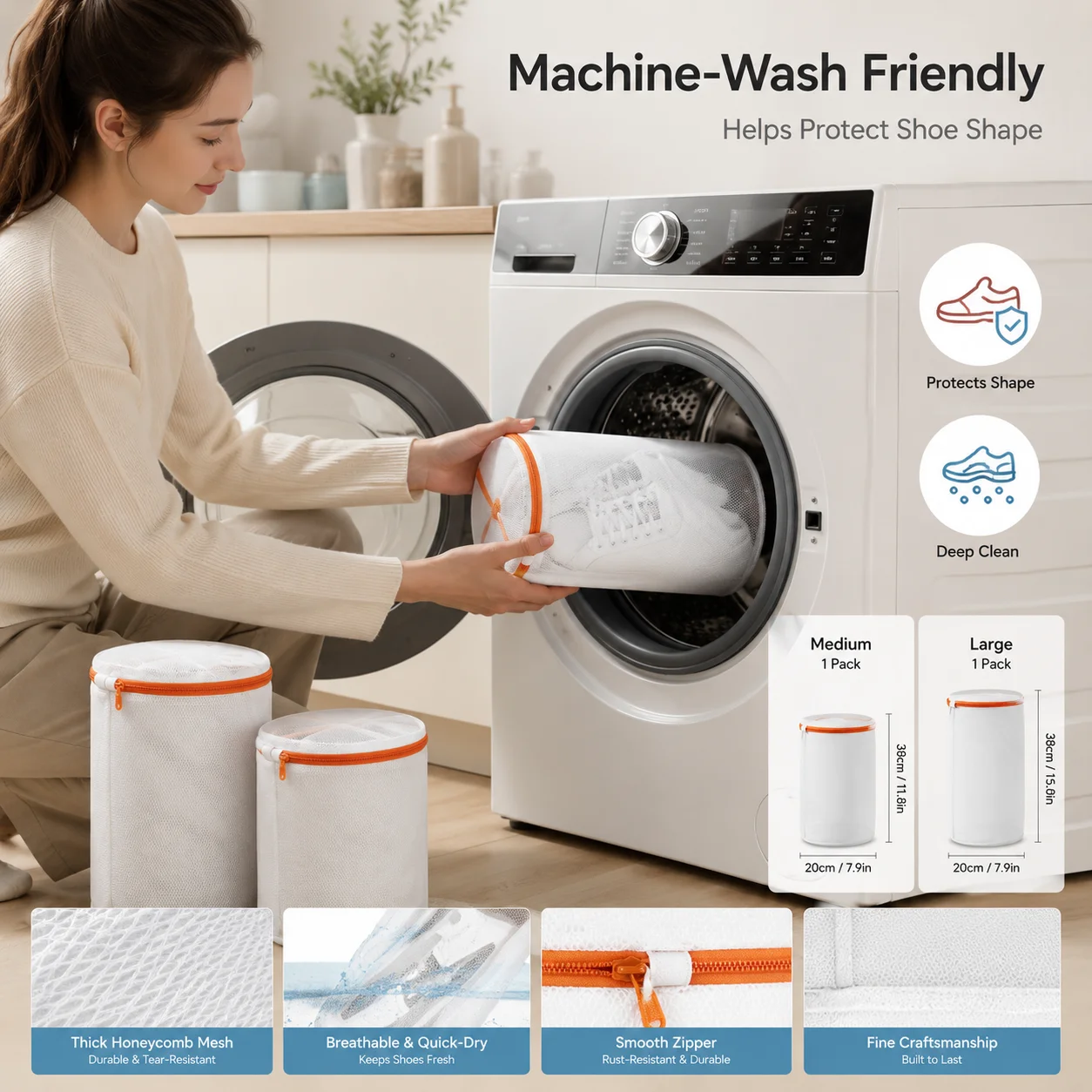 Mesh Laundry Bags with Zipper for Shoes Sneakers Trainers Protects Footwear During For Washing and Drying Process