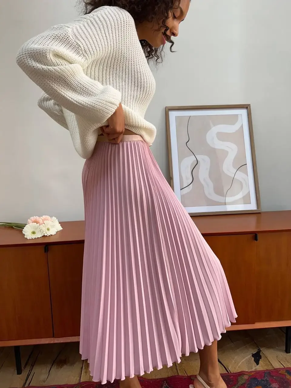 

Chic Pleated Long Skirts 2024 New Elastic Waist French Elegant Women Skirts for Spring Fall A-line Casual Retro Lady Skirts