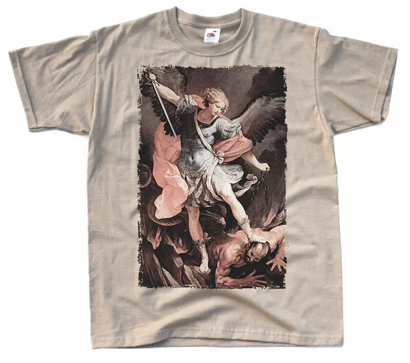 Neu t-shirt saint michael das erz engel t-shirt beige natürliche baum wolle größen s bis 5xl-