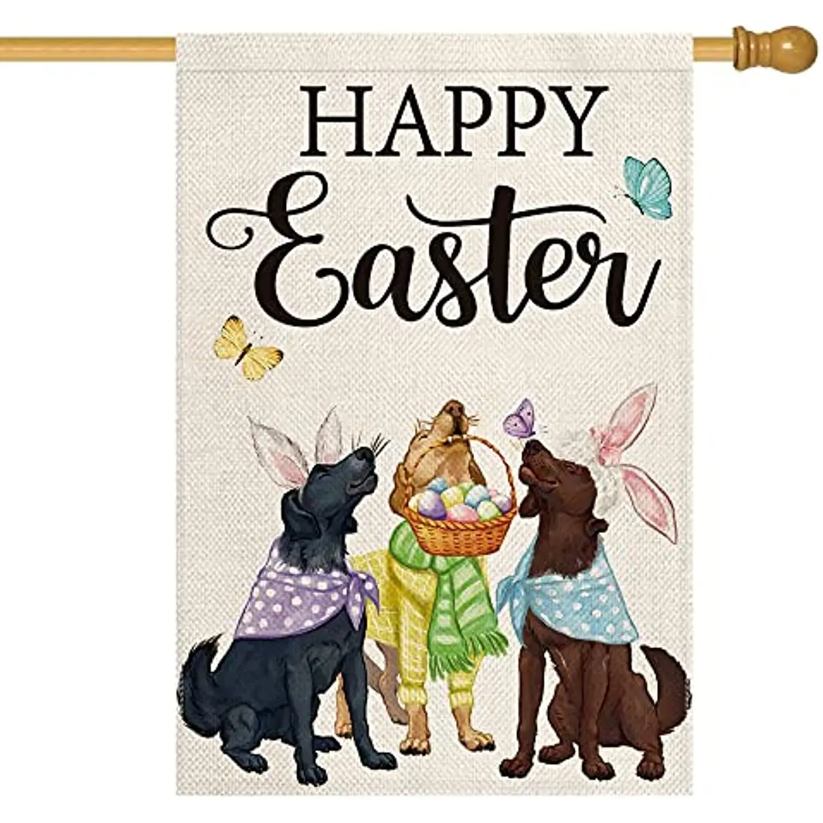 

Happy Easter Bunny Dog House Flag Double Sided Outside, Easter Holiday Yard Outdoor Flag