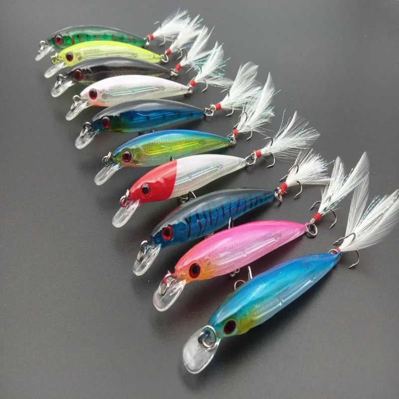 10Color/Set 9cm/8g Lure Bait Feather Mino Fake Fish Fishing Gear Luya Hard Bait