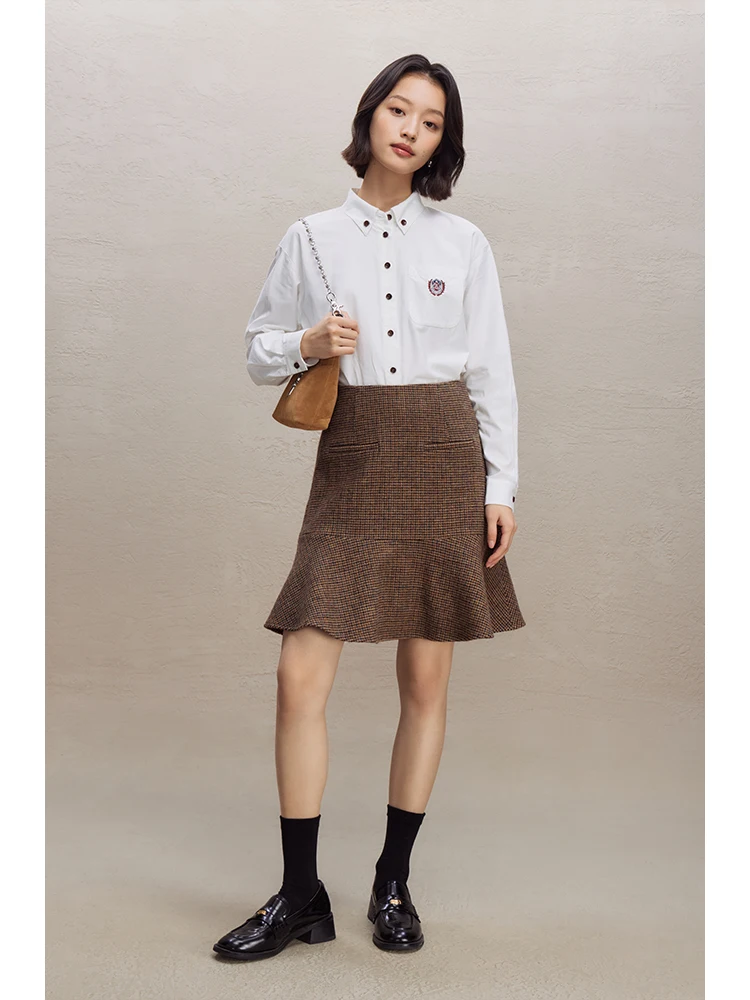 ZIQIAO Petite Size British Style Houndstooth Woolen Short Skirt for Women Autumn Winter New Design High Waist Skirt 23ZQ94365