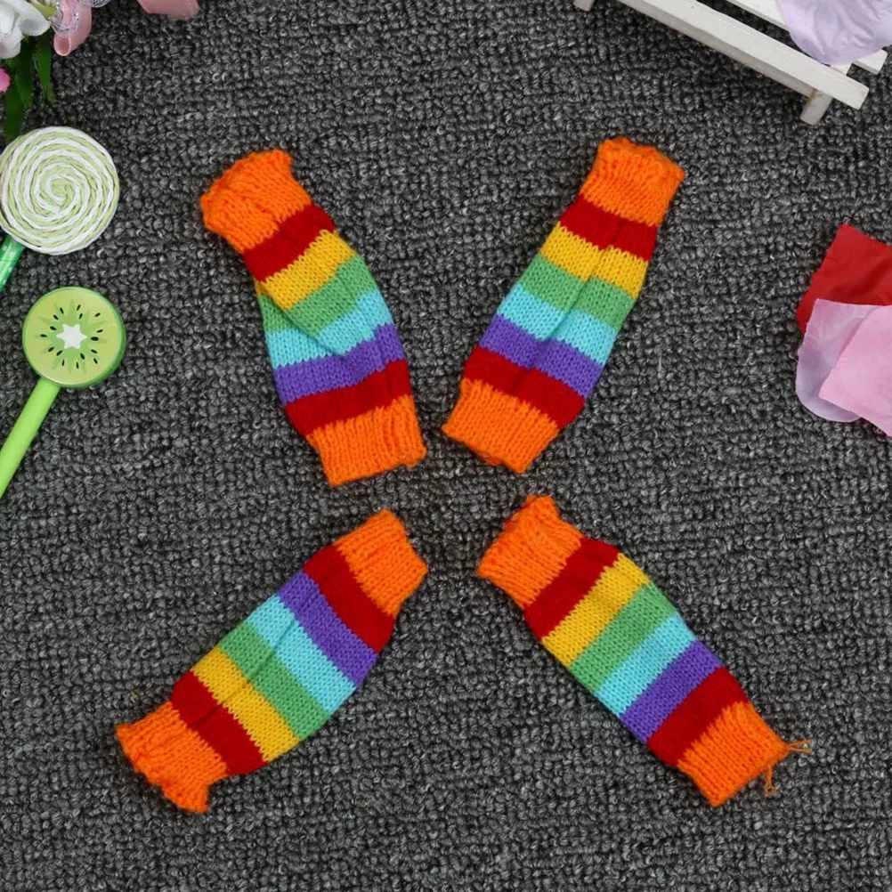 

1Set Knitted Winter Dog Scarf Hat Set Warm Costume Festival Strpe Clothes Xs Rainbow Color Stand Out in Costume Parties