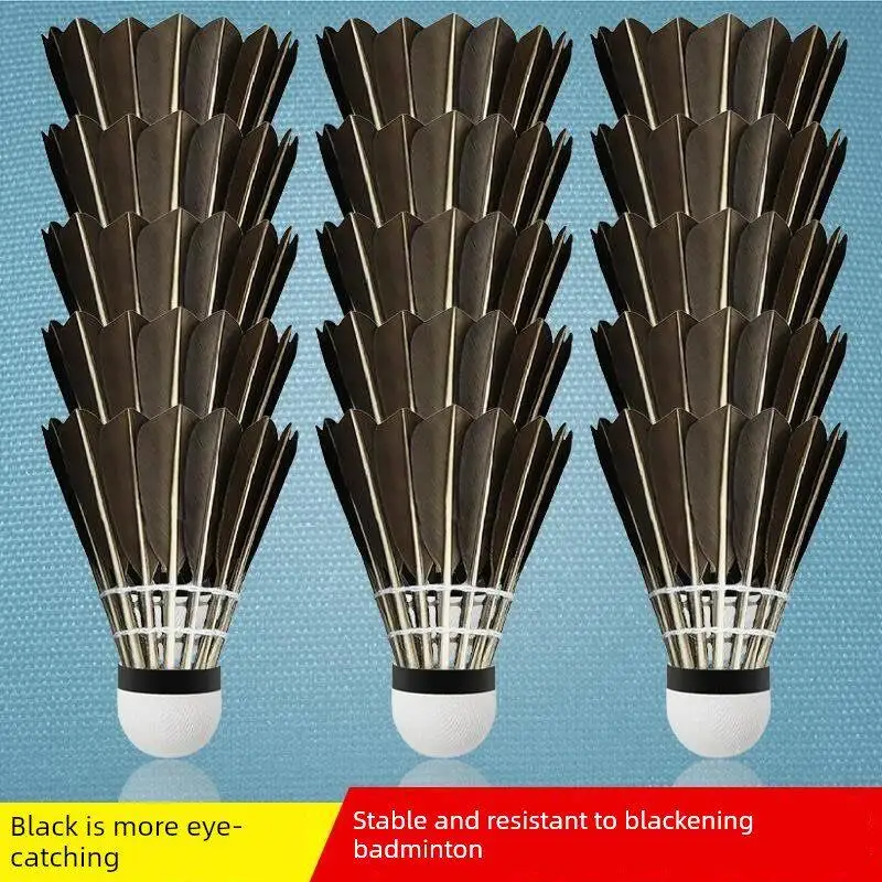 

Профессиональные ветроустойчивые воланы для бадминтона, прочные, из гусиных перьев, черные, набор из 12 штук, для соревнований и тренировок