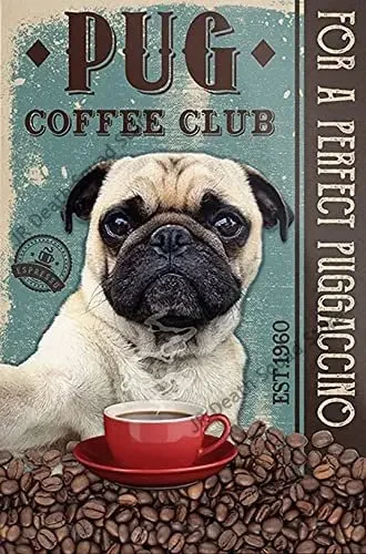 Funny Dog Metal Poster Pug Dog Tin Sign Plate Retro Decor Cafe Home Pet Shop Bedroom Living Room Decoration Wall Art Plaque