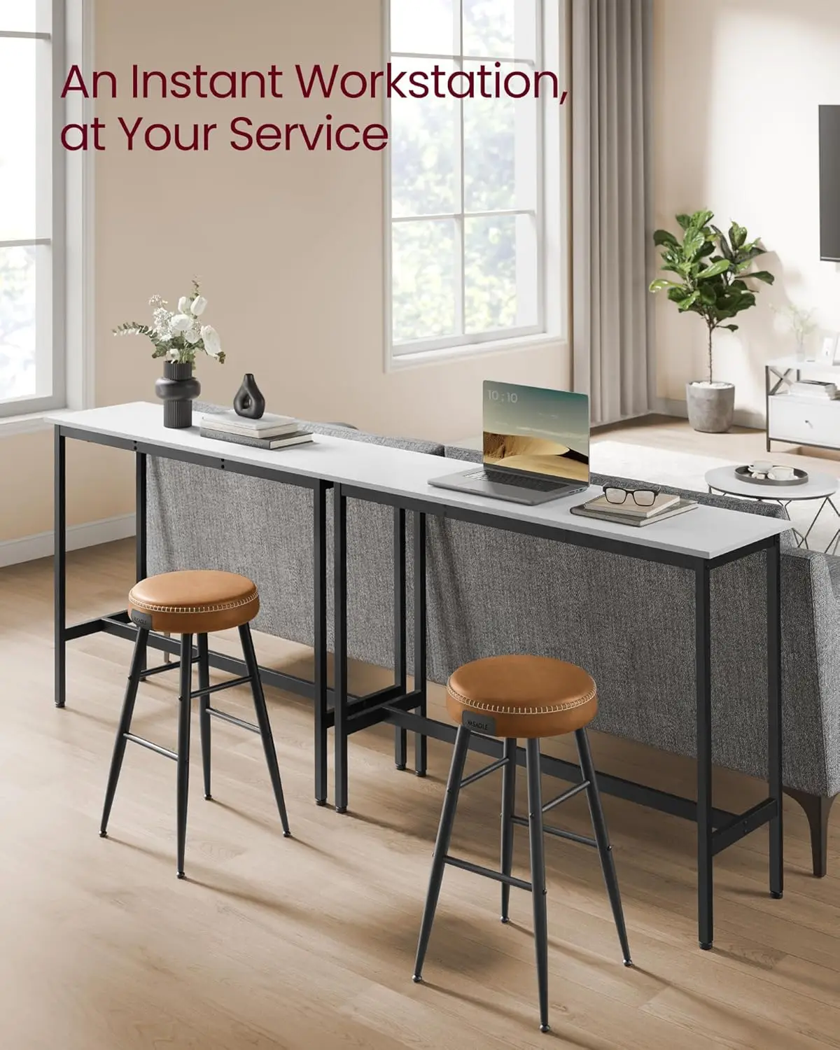 Vasagle Bar Table, Narrow Long Bar Table, Kitchen Dining Table, High Pub Table, Sturdy Metal Frame, Industrial Design, 15.7 X